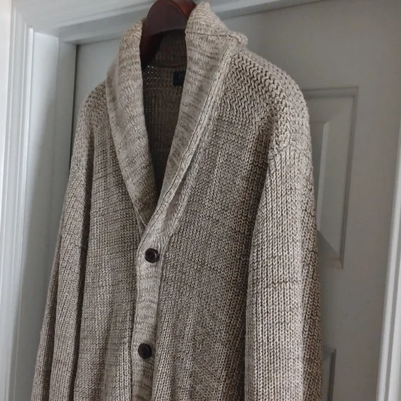 RALPH LAUREN Tan Heavy Knit Shawl Collared Cardigan Sweater, XL - Picture 6 of 12